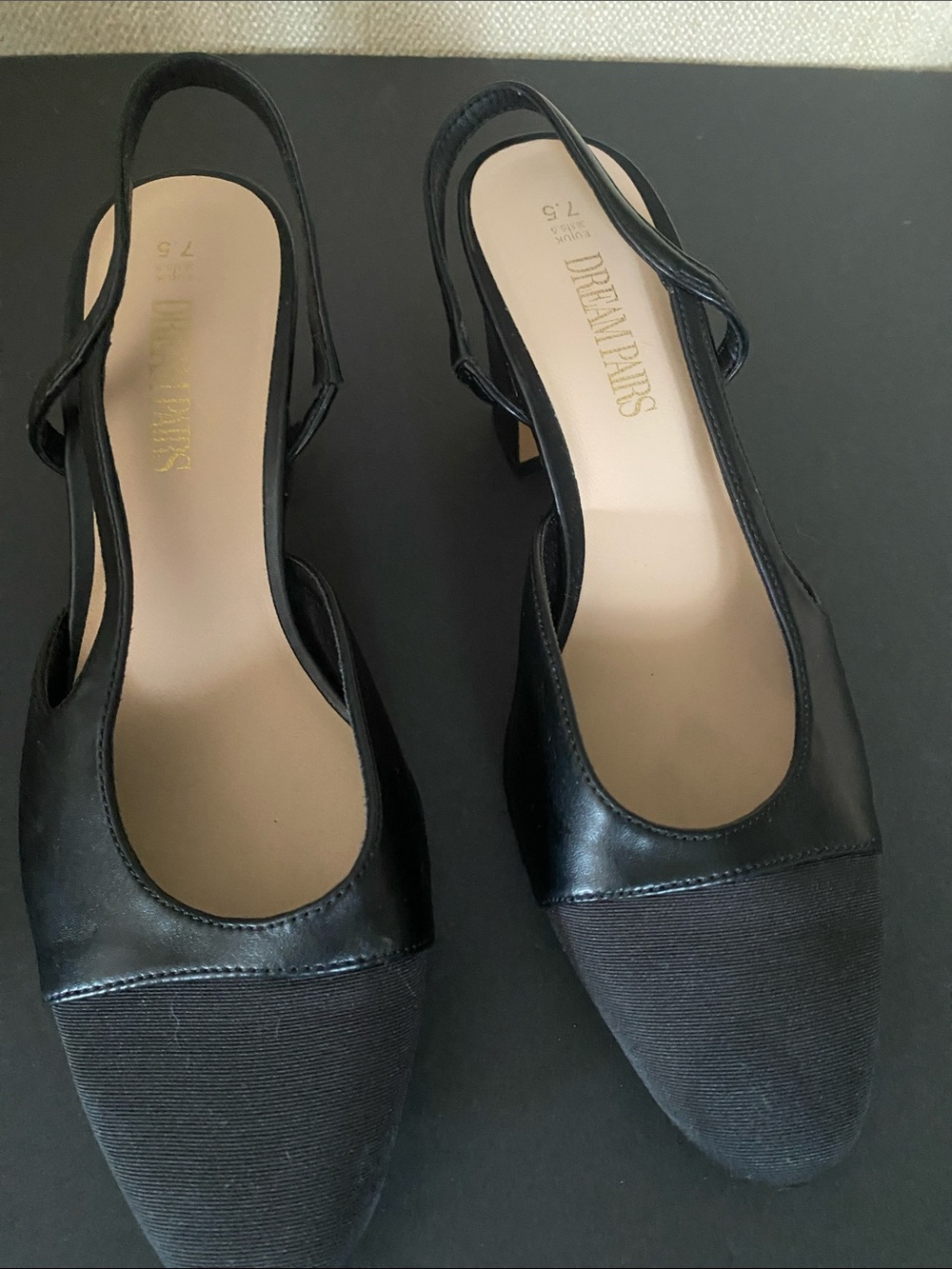 Dream Pairs Black Slingback Low Block Heel Mules with Textured Toe